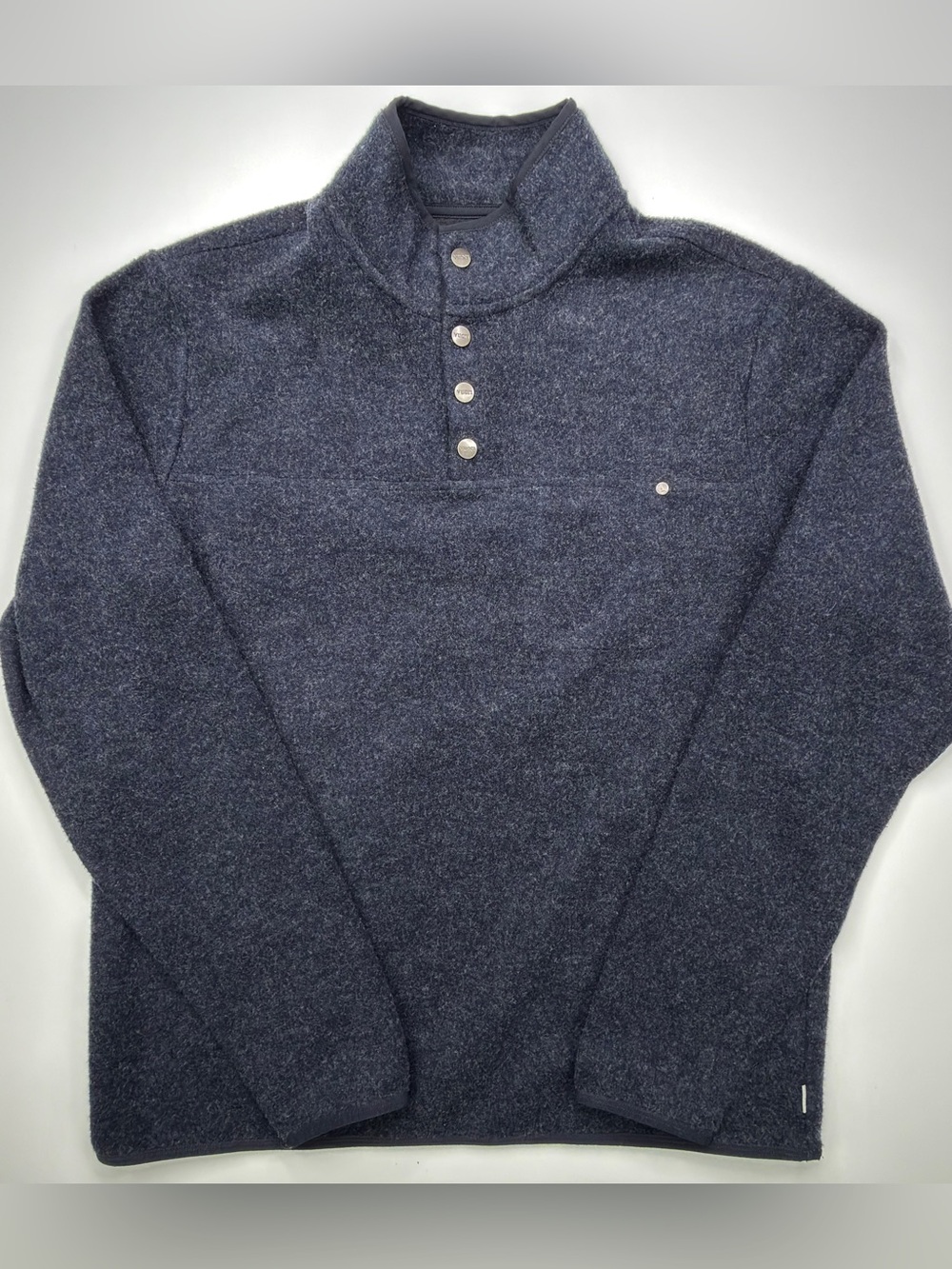Vuori Venice Wool Pullover Sweater Mens Dark Gray/Blue Snap Fleece GUC Large L
